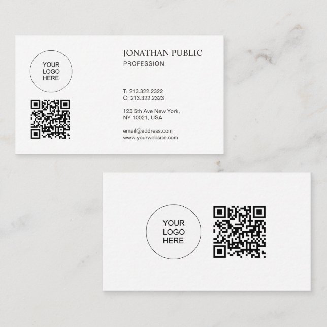QR Code Elegant Modern Simple Upload Company Logo Business Card (Front/Back)
