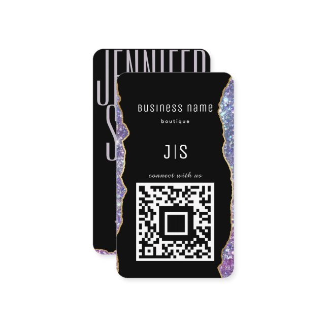 QR Code Elegant Monogram Connect with us Business Card (Front/Back In Situ)