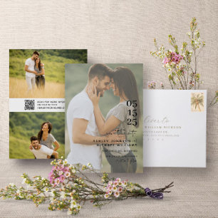 QR Code Elegant Overlay 3 Photo Modern Typography Save The Date