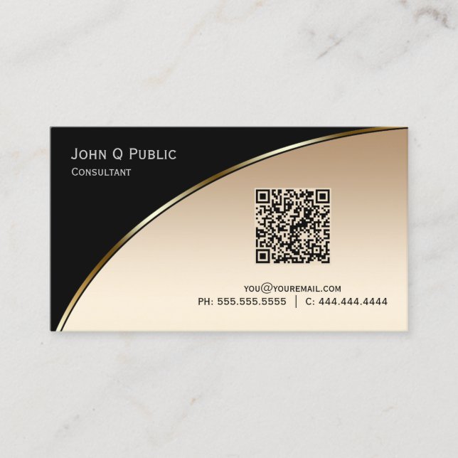 QR CODE Elegant Professional Modern Black Gold  Business Card (Front)