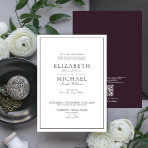 QR Code Elegant Purple Classic Script Wedding Invitation