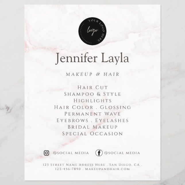 QR Code Elegant Rose Gold Blush Marble Stone Flyer (Front)