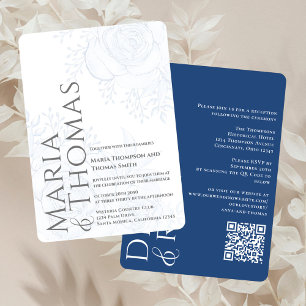 QR Code Elegant RSVP Online Dusty Blue Floral Invitation