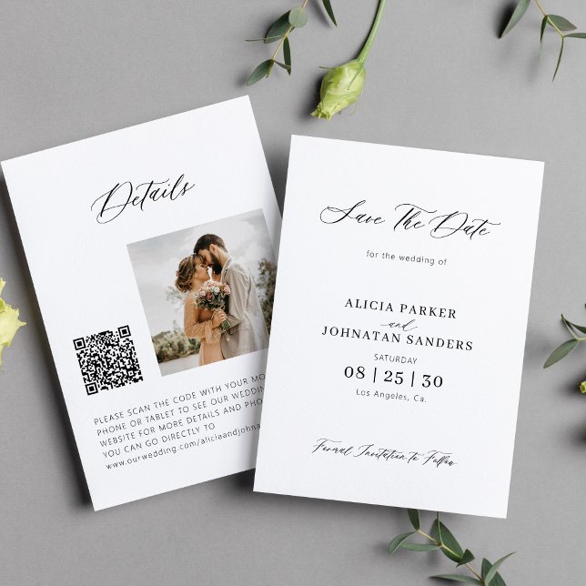 QR code elegant script photo wedding Save The Date (Creator Uploaded)