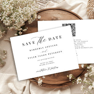 QR CODE elegant script simple wedding Save The Date