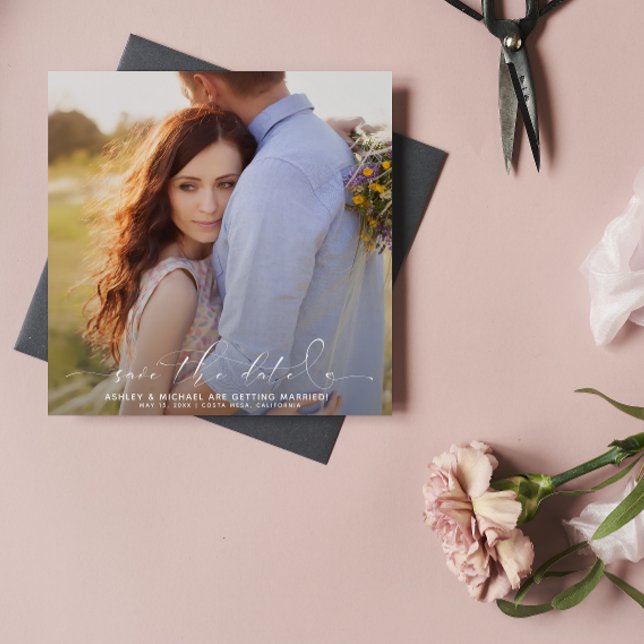 QR Code Elegant Script Typography 3 Photo Wedding Save The Date (Save the Date Cards 💌📆)