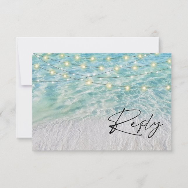 QR Code Elegant Seaside String Lights Beach RSVP Card (Front)