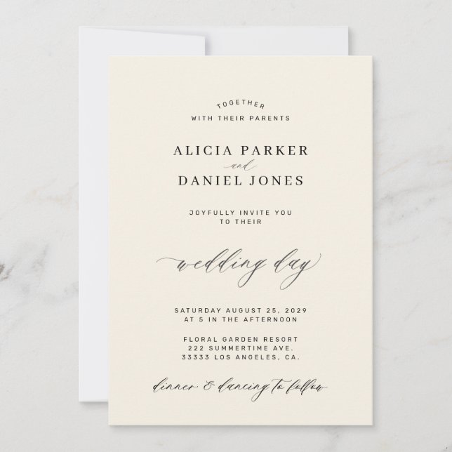 QR CODE elegant simple black and ivory wedding Invitation (Front)