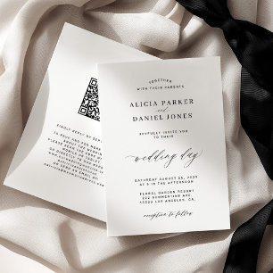 QR CODE elegant simple black and white wedding Invitation