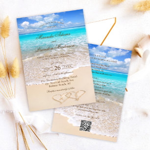 QR Code Elegant Tropical Beach Wedding All in One Invitation