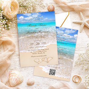 QR Code Elegant Tropical Beach Wedding All in One Invitation