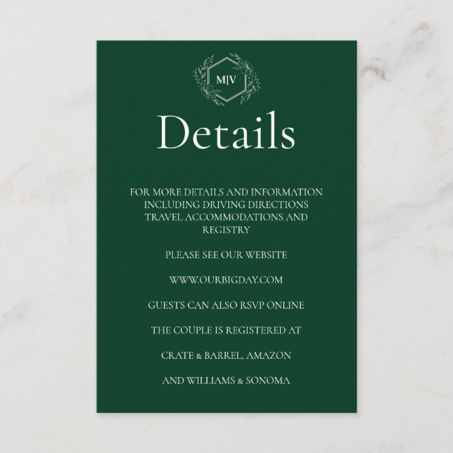 QR Code Emerald Green  Enclosure Card Details (Front)