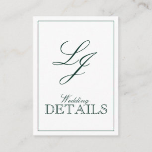QR Code Emerald Green Monogram Wedding Details Enclosure Card
