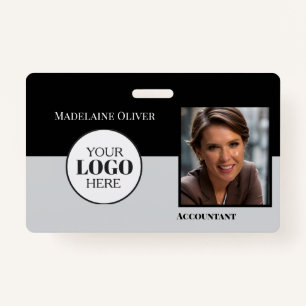 QR Code Employee ID Black Grey Logo Photo Badge