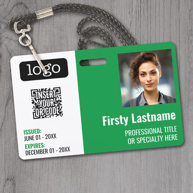 QR Code, Employee Photo, Logo, Name, Expiration ID Badge (Custom Employee ID Badges - thick plastic with full color print)