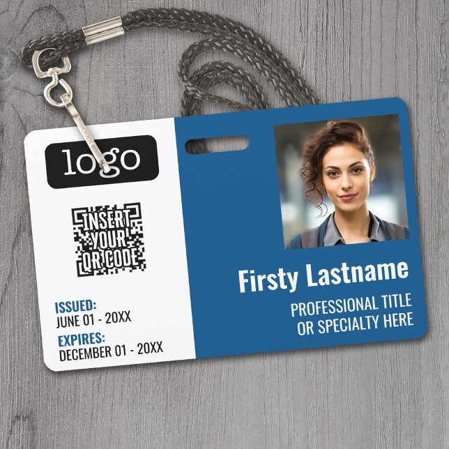 QR Code, Employee Photo, Logo, Name, Expiration ID Badge (Custom Employee ID Badges - thick plastic with full color print)