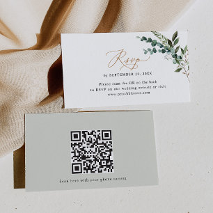 QR Code Eucalyptus Greenery Gold Wedding RSVP Card