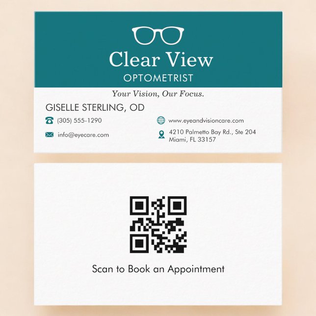 QR Code Eye Doctor Optometrist Office Glasses Icon Business Card (Creator Uploaded)
