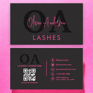 QR Code Eye Lashes Technician Hot Pink Black Business Card