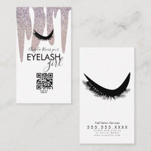 QR CODE Eyelash Girly Pink Glitter Dripping  Business Card