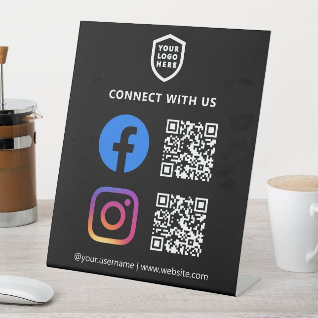 QR Code Facebook & Instagram | Black Simple  Pedestal Sign (In SItu)