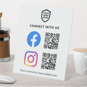 QR Code Facebook & Instagram   White Simple Pedestal Sign