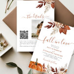 QR code Fall in Love botanical pumpkin wedding Invitation<br><div class="desc">Modern rustic watercolor botanical flowers,  pumpkin,  foliage,  and dried leaves making a chic autumn budget all in one wedding invitation with a trendy handwriting calligraphy script and earthy terracotta beige colour palette.                  Personalize it with your photo and QR code to your website or to RSVP online.</div>