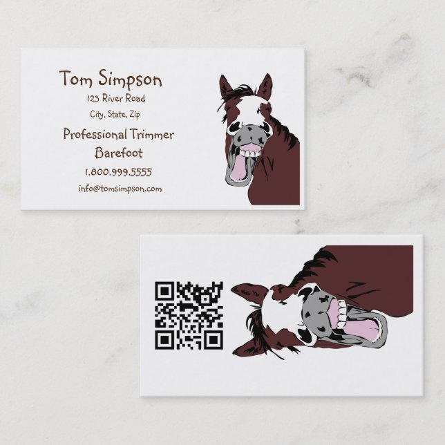 QR Code Farrier Trimmer Happy Horse Business Card (Front/Back)