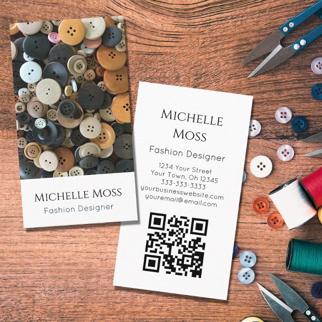 QR code Fashion Designer Sewing Buttons  Business Card (Creator Uploaded)