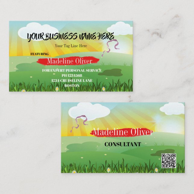 QR Code Festival Theme Modern Bright Business Card (Front/Back)