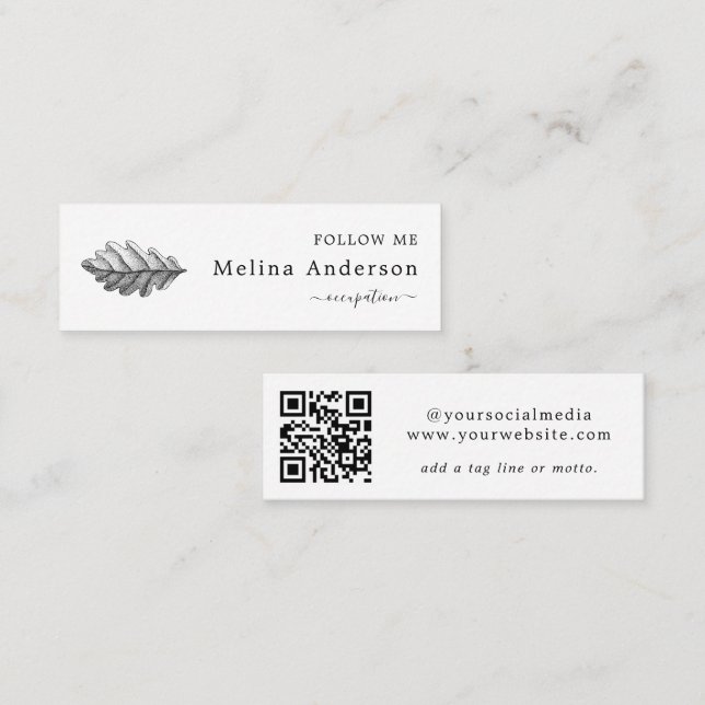 QR Code Feuille de chêne Médias sociaux Mini Carte (Devant / Derrière)