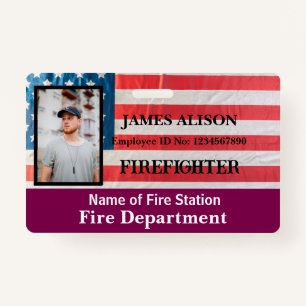 Qr Code Firefighter Employee Photo Name ID Card  Badge