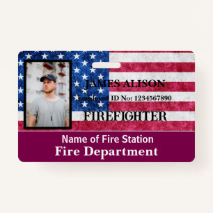 Qr Code Firefighter Employee Photo Name ID Card  Badge