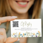 QR code floral baby shower gift registry Enclosure Card<br><div class="desc">Modern watercolor floral spring summer boho chic gender neutral elegant simple white scanning code baby shower gift registry mini size insert card template with rustic nature garden wildflowers border.</div>