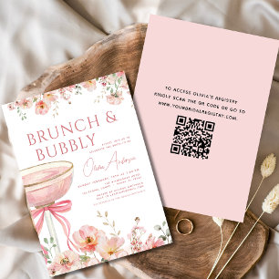 QR Code Floral Brunch and Bubbly Bridal Shower Invitation