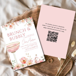QR Code Floral Brunch and Bubbly Bridal Shower Invitation
