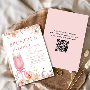 QR Code Floral Brunch and Bubbly Bridal Shower Invitation