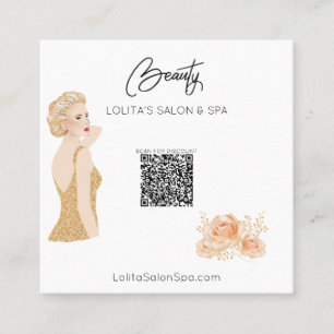*~* QR code Floral Spa Beauty Salon Woman Glam AP5 Square Business Card