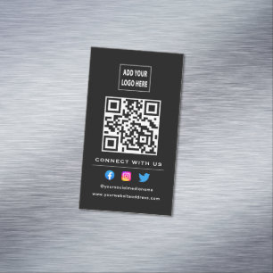 QR Code Follow Scan To Connect With Us Black White Magnetic Business Card
