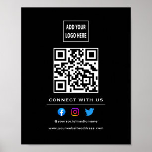 QR Code Follow Scan To Connect With Us Black White Poster