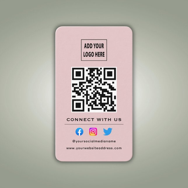 QR Code Follow Scan To Connect With Us Blush Pink Business Card (Creator Uploaded)