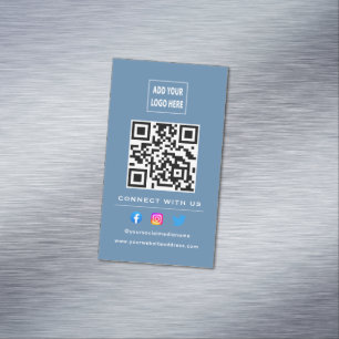 QR Code Follow Scan To Connect With Us Dusty Blue Magnetic Business Card