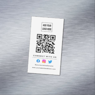 QR Code Follow Scan To Connect With Us White Black Magnetic Business Card