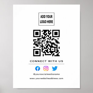 QR Code Follow Scan To Connect With Us White Black Poster