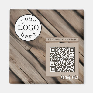 QR Code for Business Rustic Wood Magnet