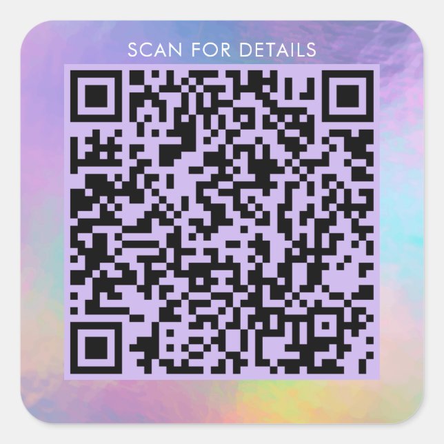 QR Code For Personal Business Purple Holographic Square Sticker (Front)