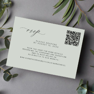 QR code forest sage green wedding RSVP Card