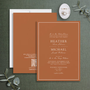 QR Code Formal Burnt Orange Classic Script Wedding Invitation