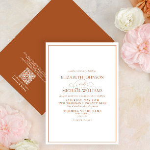 QR Code Formal Burnt Orange Classic Script Wedding Invitation