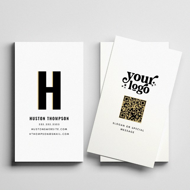 QR Code Front and Back Monogram Company Logo Business Card (Creator Uploaded)